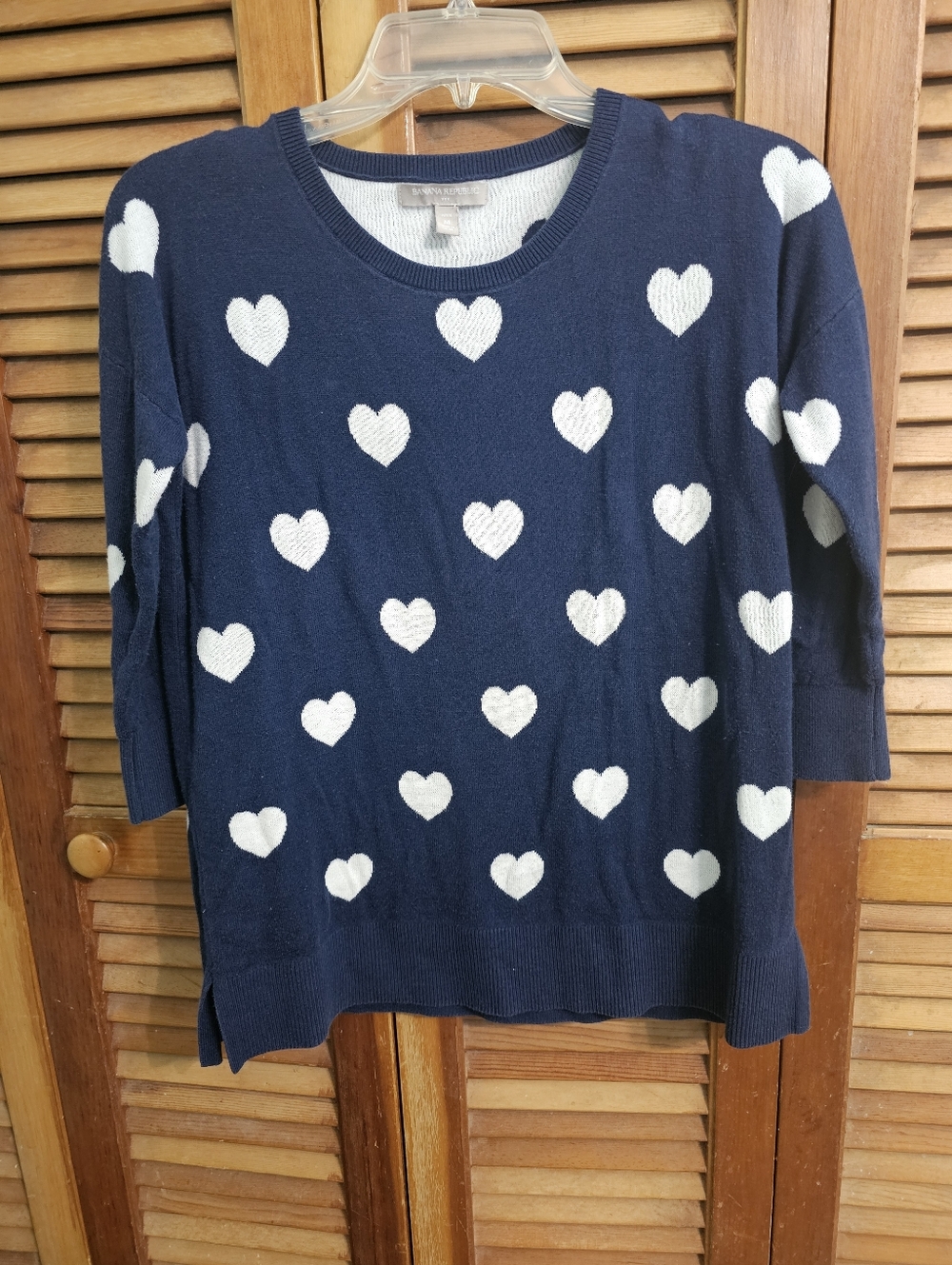 Banana Republic Navy & White Heart Knit Sweater – Size Medium Petite